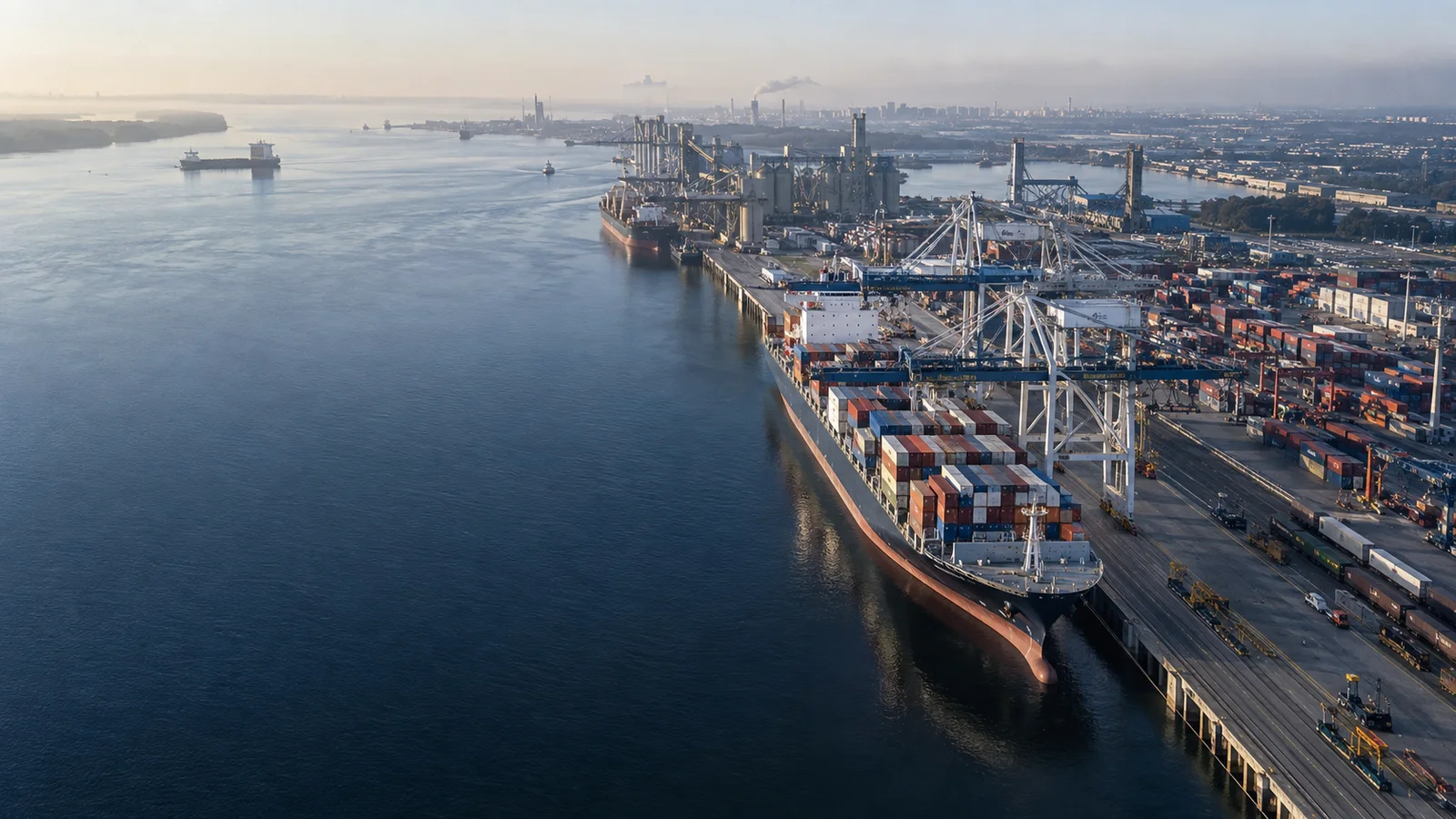Representación editorial de infraestructura portuaria y logística de exportación