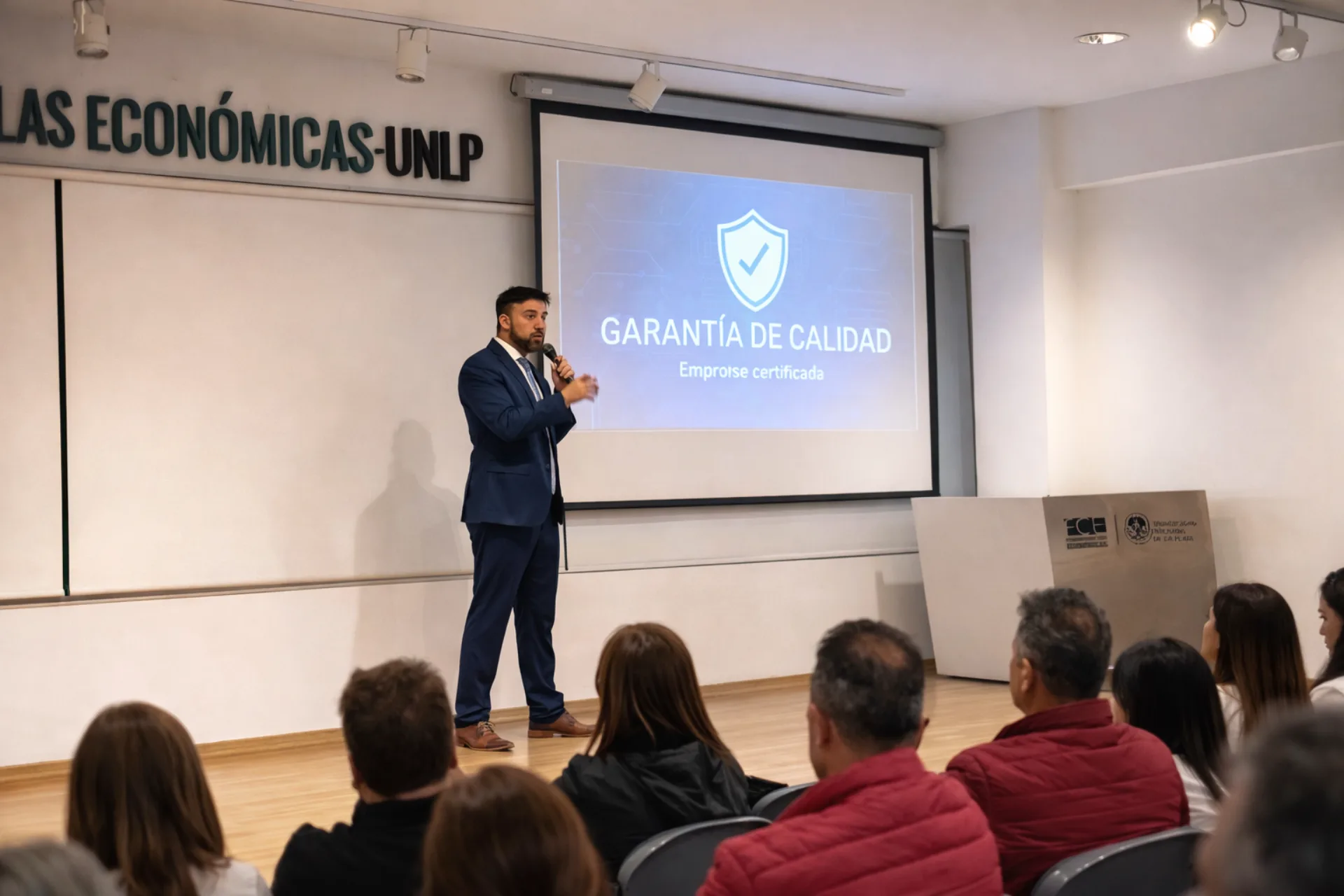 Exposición ante estudiantes en una universidad