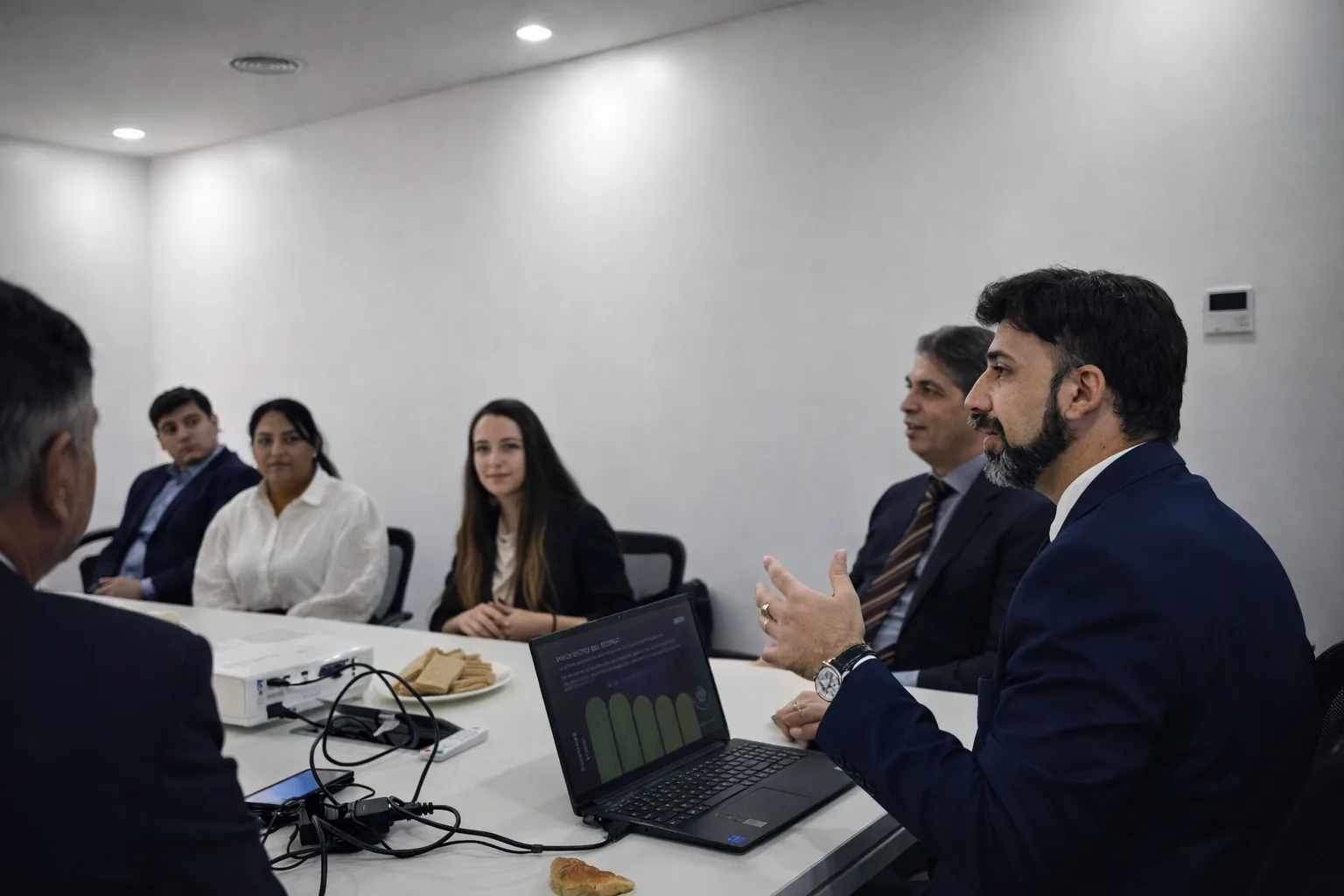 Reunión de trabajo entre dos partes en una oficina