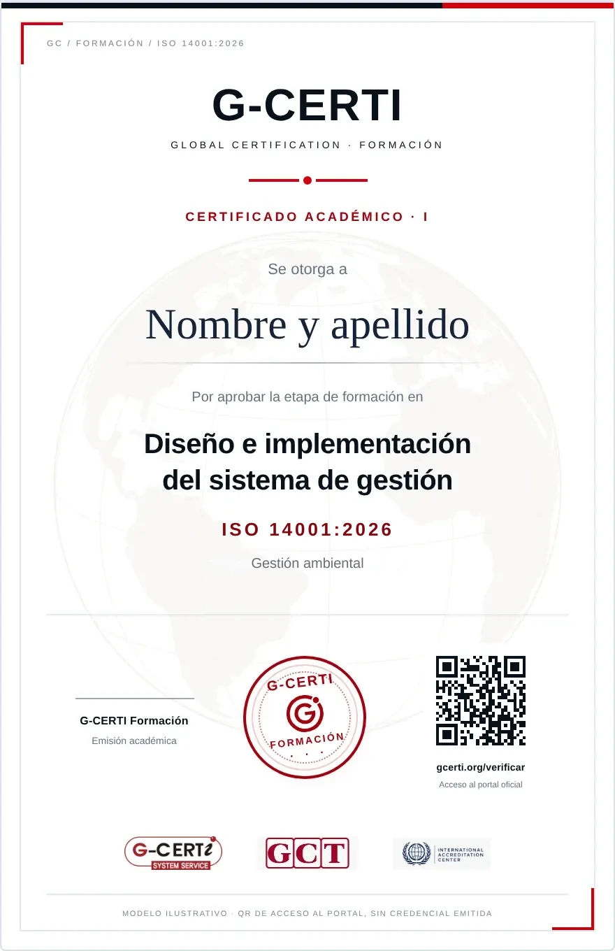Modelo del certificado académico I · Diseño e implementación · ISO 14001:2026